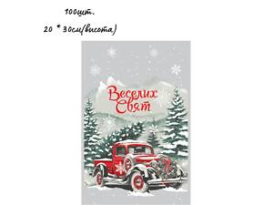 Новогодний фольгированный пакет для конфет и подарков (20*30см) №5н (100шт) полипропиленовый