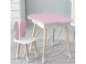 Новинка! Детский стол розовый облачко с нишей и стульчик бабочка розовая 23412
