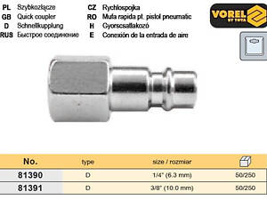 Ніпель швидкого з'єднання шланга внутрішня різьба 1/4 VOREL-81390