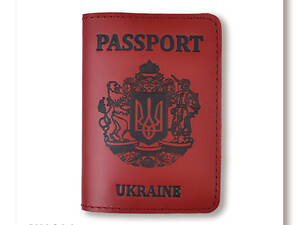 Обкладинка для паспорта Passport з великим Гербом (червона, чорне тиснення)