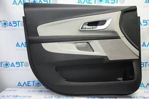 Обшивка двери карточка передняя левая Chevrolet Equinox 10-11 черн с сер вставкой кожа, подлокотник кожа, красная строчк