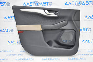 Обшивка двери карточка передняя левая Ford Escape MK4 20-22 черная с бежевым, царапины, под чистку