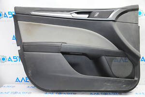 Обшивка двери карточка передняя левая Ford Fusion mk5 13-16 черн с серой вставкой тряпка, подлокотник кожа, молдинг серы