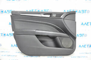 Обшивка дверей картка передня ліва Ford Fusion mk5 17-20 titanium, шкіра чорна, з підсвіткою, тріщини на молдингу, під