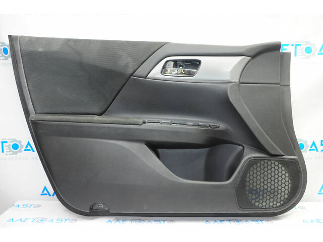 Обшивка двери карточка передняя левая Honda Accord 13-17 черн с черн вставкой тряпка, подлокотник тряпка, молдинг ручки