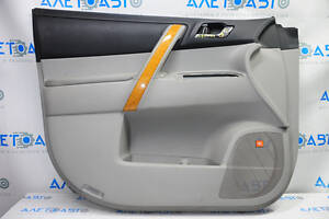 Обшивка дверей картка передня ліва Toyota Highlander 08-13 сер з чорною вставкою шкіра, підлокітник шкіра, JBL, подряпини