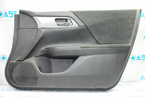 Обшивка дверей картка передня права Honda Accord 13-17 чорн з чорною вставкою велюр, підлокітник велюр, молдинг ручки т
