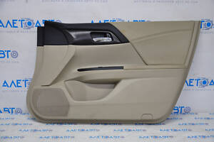 Обшивка двери картка передняя правая Honda Accord 13-17 кожа беж, под химчистку