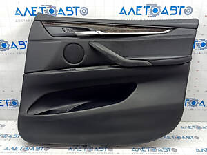Обшивка двери карточка передняя правая BMW X5 F15 14-18 кожа черная Dakota, надрывы, царапины