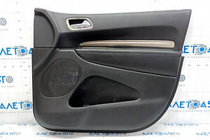 Обшивка дверей картка передня права Dodge Durango 13-15 чорна, підлокітник шкіра чорний, сірий молдинг, подряпина