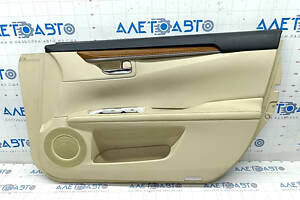Обшивка двери карточка передняя правая Lexus ES300h ES350 13-18 бежевая с черн вставкой кожа, подлокотник кожа, молдинг