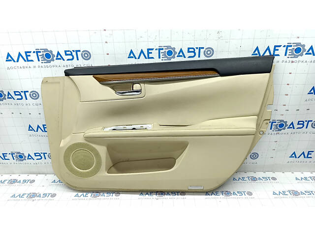 Обшивка двери карточка передняя правая Lexus ES300h ES350 13-18 бежевая с черн вставкой кожа, подлокотник кожа, молдинг