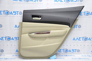 Обшивка двери карточка задняя правая Acura TLX 15-17 дорест кожа беж,царапины,дефект накладки