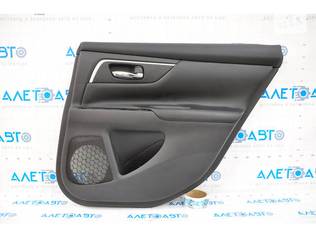 Обшивка дверей картка задня права Nissan Altima 13-18 шкіра, чорна, прим'ята зверху