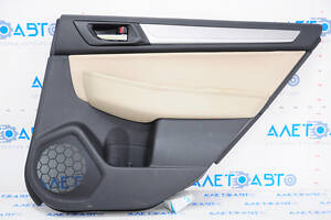 Обшивка двери карта задняя правая Subaru Legacy 15-19 кожа, бежевая, серая вставка, царапина
