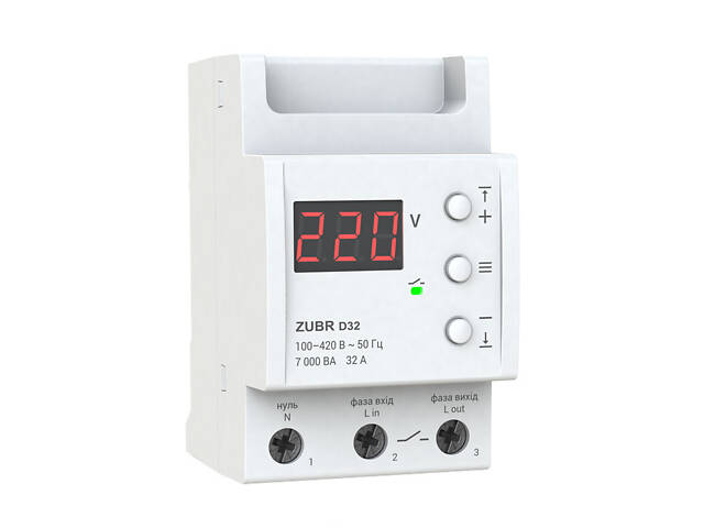 Однофазное реле напряжения 32А (max 40А) 7000ВА [4820120220418] D32 ZUBR - Фото 1