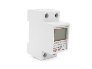 Однофазний електронний лічильник на DIN-рейку, 220 V, LCD + підсвітка, показ V, A, kW (35х65х78мм)