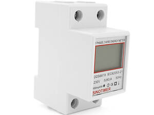 Однофазний електронний лічильник на DIN-рейку, 80 А, 220 V, LCD + підсвітка, показ V, A, kW (35х65х78мм)