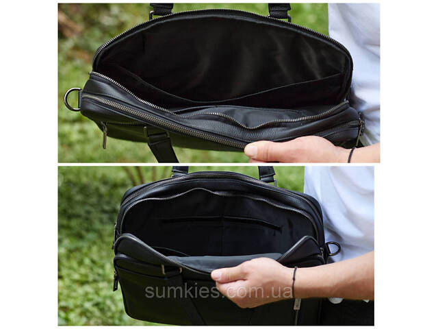 Офісна чоловіча сумка через плече 39х29х10, шкіряний портфель-месенджер для бізнесу, чорний - Фото 5