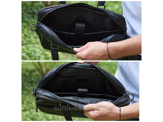 Офісна чоловіча сумка через плече 39х29х10, шкіряний портфель-месенджер для бізнесу, чорний - Фото 8