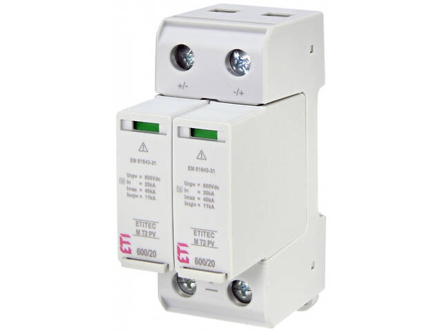 Обмежувач перенапруги 2P 40кА 600В Клас 2 (С) для сонячних панелей (PV систем) [2440620] ETITEC M T2 PV ETI - Фото 1