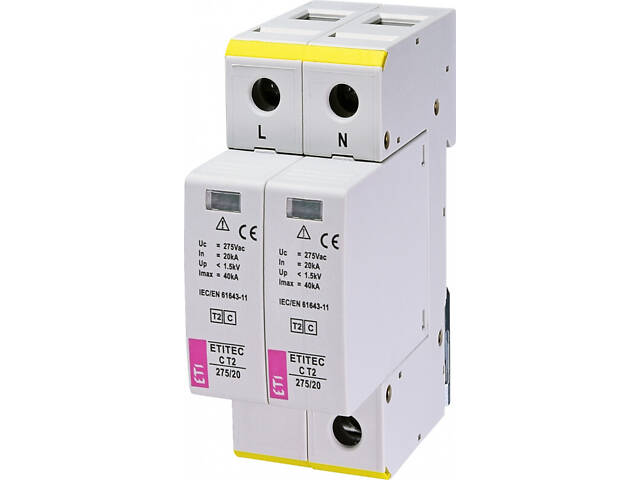 Обмежувач перенапруги 2Р 40кА 275В [2440397] ETITEC C T2 ETI - Фото 1