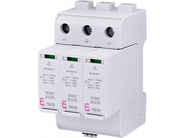 Обмежувач перенапруги 3Р 20кА 1500В RC для сонячних панелей (PV систем) [2440518] ETITEC M T2 PV ETI - Фото 1