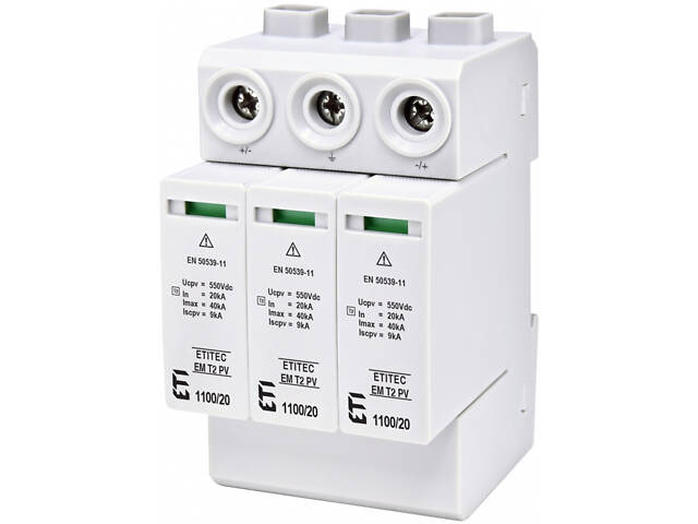 Обмежувач перенапруги 3Р 40кА 1100В для сонячних панелей (PV систем) [2440623] ETITEC EM T2 PV ETI - Фото 1