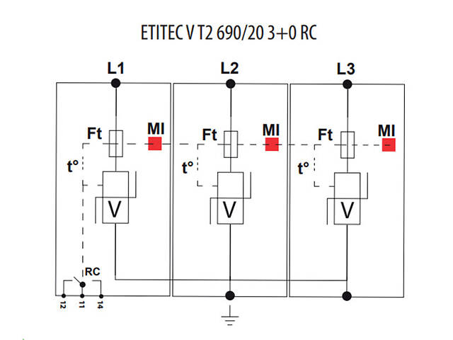 Обмежувач перенапруги 3Р 40кА 760В RC для сонячних панелей (PV систем) [2442988] ETITEC V T2 ETI - Фото 3