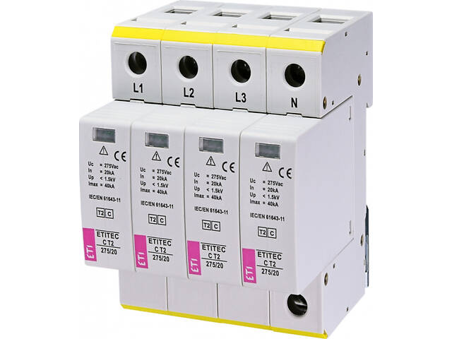 Обмежувач перенапруги 4Р 40кА 275В [2440395] ETITEC C T2 ETI - Фото 1