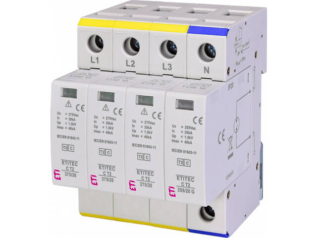 Обмежувач перенапруги 4Р 40кА 275В [2440403] ETITEC C T2 ETI - Фото 1