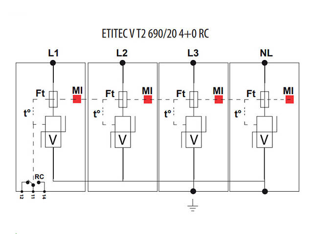 Обмежувач перенапруги 4Р 40кА 760В RC для сонячних панелей (PV систем) [2442989] ETITEC V T2 ETI - Фото 3