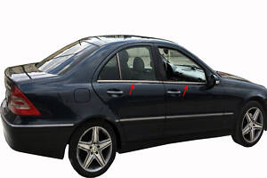 Окантовка стекол (нерж.) 4 шт, Sedan, OmsaLine - Итальянская нержавейка для Mercedes C-class W203 2000-2007 гг