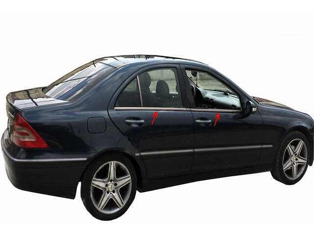 Окантовка стекол (нерж.) 4 шт, Sedan, OmsaLine - Итальянская нержавейка для Mercedes C-class W203 2000-2007 гг - Фото 1
