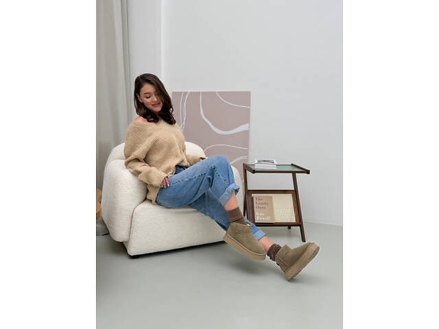 Оливковые угги на платформе, угги платформа, угги 36,39,40р код 3133 39, 25.5 - Фото 4