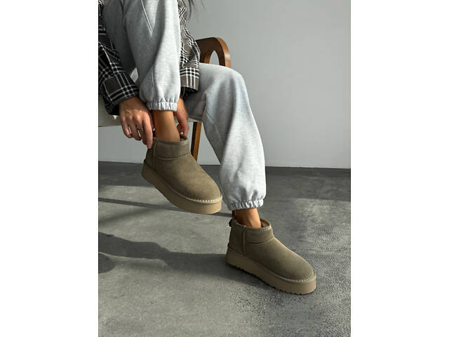 Оливковые угги на платформе, угги платформа, угги 36,39,40р код 3133 39, 25.5 - Фото 5