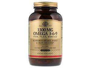 Омега 3-6-9, Omega 3-6-9, Solgar, 1300 мг, 120 гелевых капсул