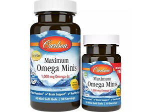 Омега 3 Carlson Labs Maximum Omega Minis 60+20 Soft Gels Lemon