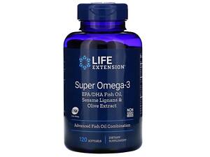 Омега-3 (супер), Super Omega-3, Life Extension, з лігнанами кунжуту й екстрактом оливи, 120 капсул