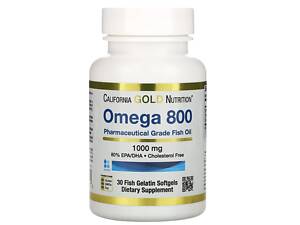 Омега 800, Рыбий жир фармацевтического качества, 1000 мг, California Gold Nutrition, 30 желатиновых капсул