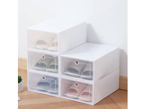 Органайзер для обуви RESTEQ — пластиковый контейнер для хранения обуви 33×24×13.5 см, белый полупрозрачный