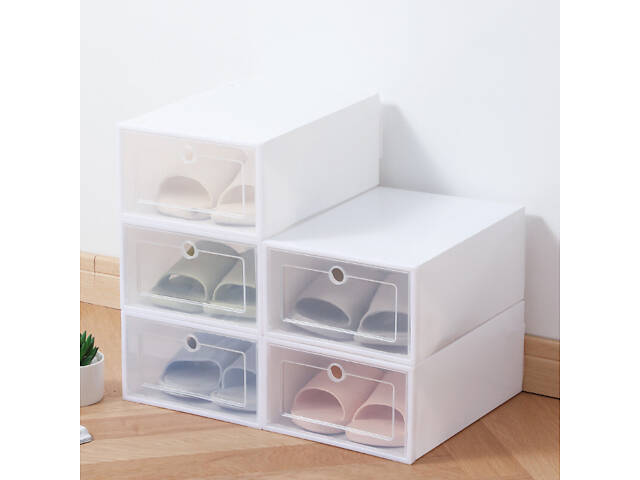 Органайзер для обуви RESTEQ — пластиковый контейнер для хранения обуви 33×24×13.5 см, белый полупрозрачный