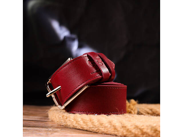 Оригінальний яскравий ремінь із натуральної шкіри Grande Pelle 21458 Бордовий - Фото 10