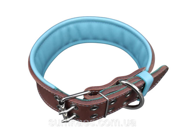 Ошейник из натуральной кожи 'Lockdog' brown&blue - Фото 5