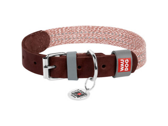 Нашийник для тварин WAUDOG Classic зі шкіри та відновленої бавовни M 20 мм х 30-39 см коричневий (58926) - Фото 1