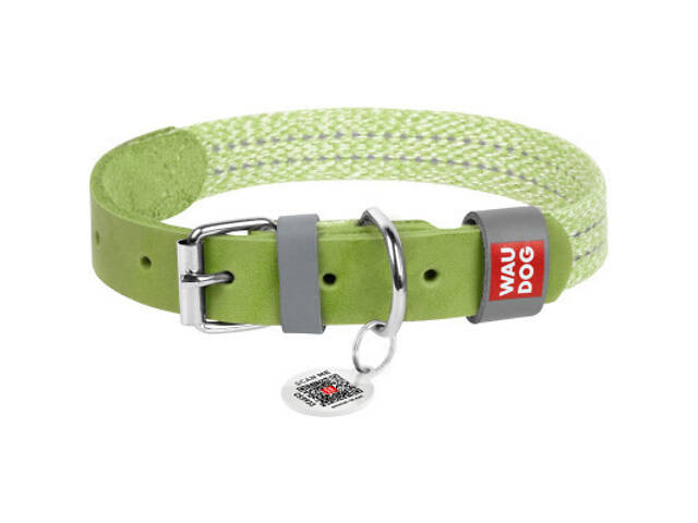 Нашийник для тварин WAUDOG Classic зі шкіри та відновленої бавовни L 25 мм х 38-49 см салатовий (58935) - Фото 1