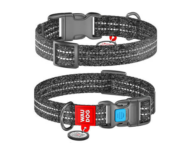 Нашийник для тварин WAUDOG Re-cotton з QR паспортом світловідбиваючий Ш 25 мм Д 33-49 см сірий (029211) - Фото 4