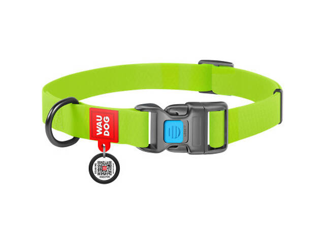 Нашийник для тварин WAUDOG Waterproof з QR паспортом Ш 15 мм Д 25-35 см салатовий (27395) - Фото 1