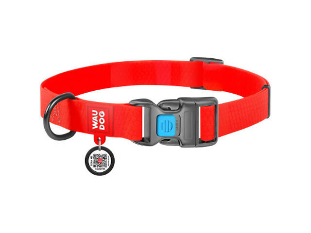 Нашийник для тварин WAUDOG Waterproof з QR паспортом Ш 20 мм Д 28-40 см червоний (27453) - Фото 1