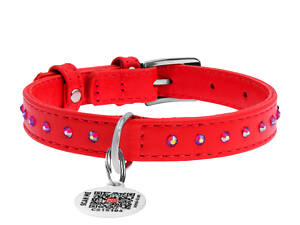 Ошейник для собак Collar WAUDOG Glamour кожаный с QR паспортом 30-39 см Красный (Collar32783) (16931)